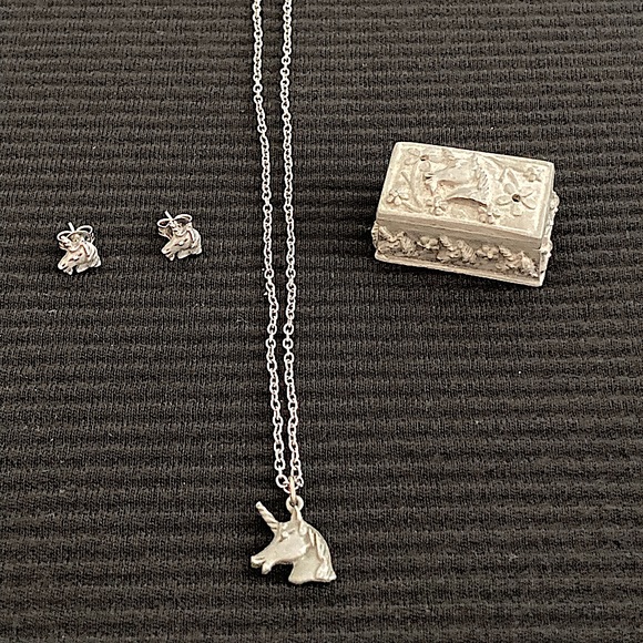 Vintage Torino Handcrafted Pewter Unicorn Box Pin Earrings Necklace Made in USA - Picture 6 of 9